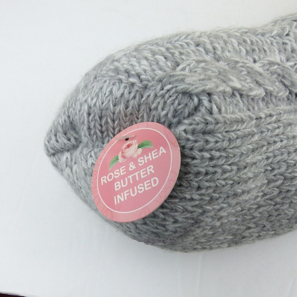 Aromasoles Lounge Socks Cable Knit One Size Gray Lined Rose Shea Butter Non Slip - Picture 4 of 10